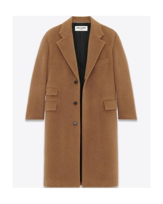 Saint Laurent Brown Single-Breasted Wool Coat for men
