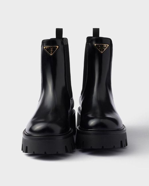 Prada Black Logo Plaque Slip-On Chelsea Boots
