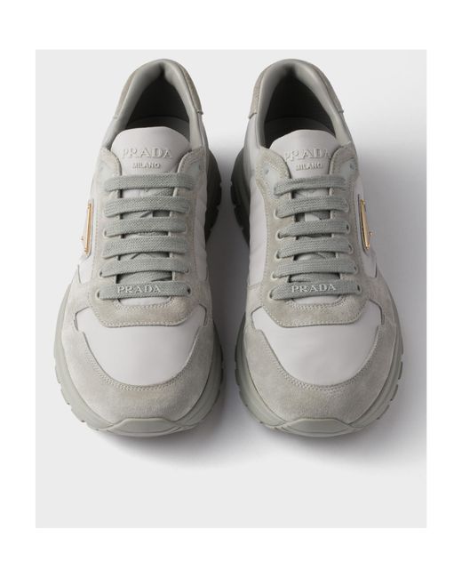 Prada Gray Triangle-Logo Lace-Up Sneakers for men