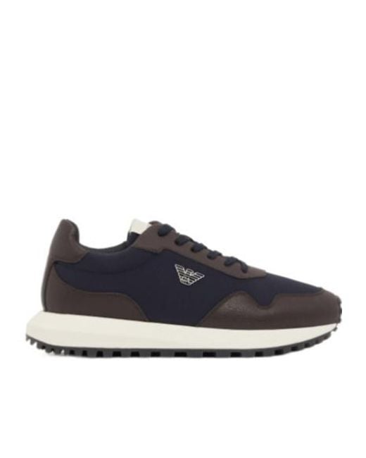 Emporio Armani Blue Recycled Nylon Sneakers With Regenerated Saffiano Details for men