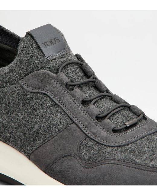 Tod's Gray Suede-Panelled Felt Sneakers for men