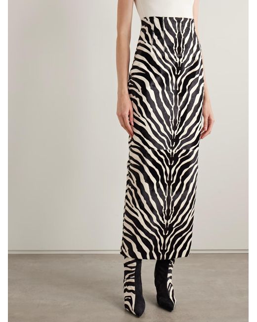 Khaite White Loxley Zebra-Print Calf Hair Midi Skirt
