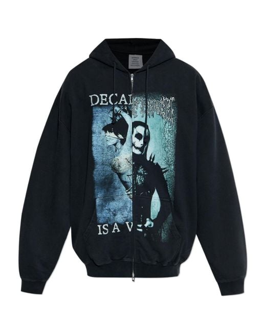 Vetements Blue Graphic Printed Drawstring Hoodie for men