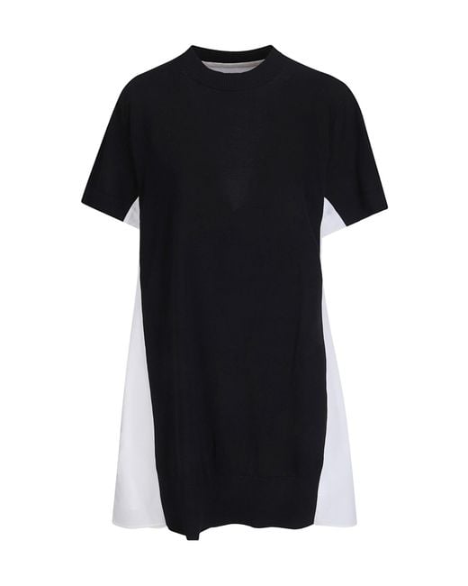 Sacai Black Short Sleeve Crewneck Dress