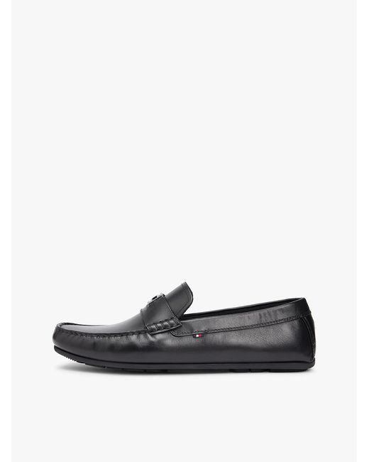 Tommy Hilfiger Black Flag Plaque Leather Driver Shoes for men