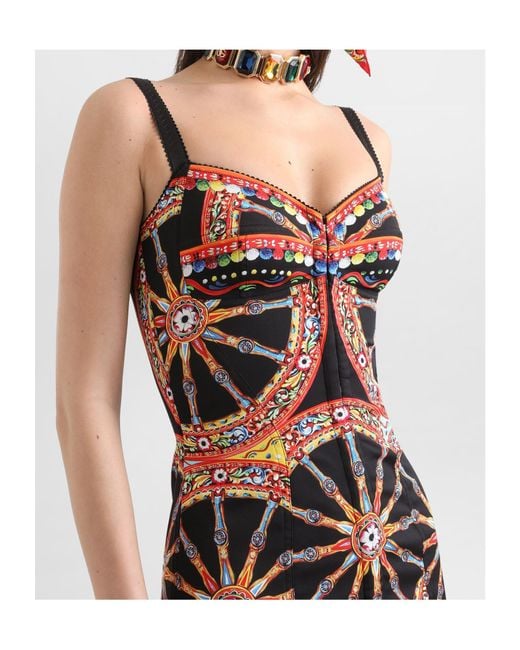 Dolce & Gabbana Red Carretto-Print Short Charmeuse Dress