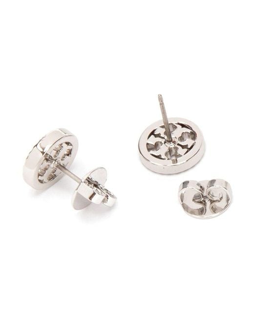 Tory Burch White Miller Stud Logo Detailed Earrings