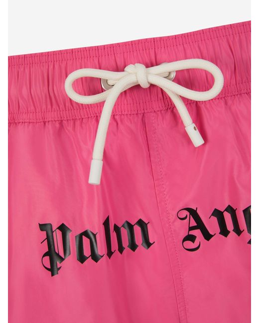 Palm Angels Pink Logo-Print Swim Shorts for men