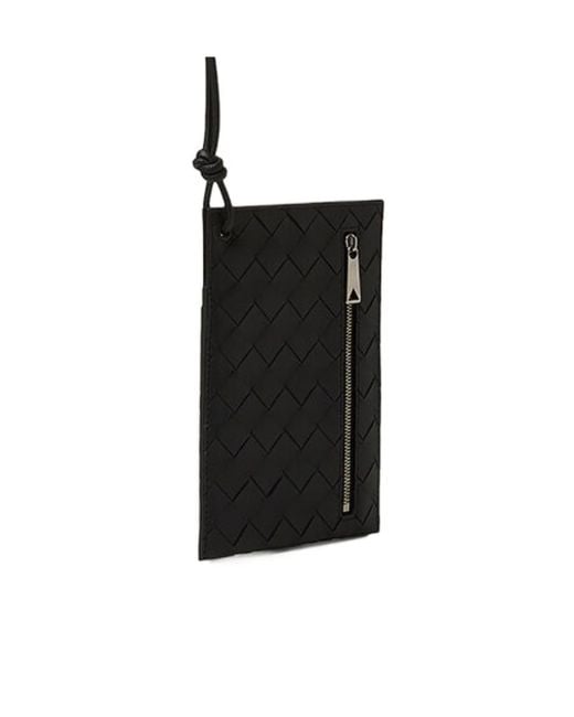 Bottega Veneta Black Intrecciato Neck Strapped Phone Holder for men