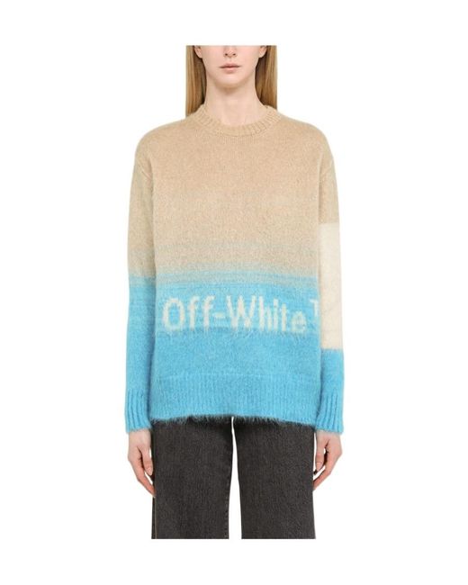 Off-White c/o Virgil Abloh Blue Helvetia Logo Intarsia-Knit Jumper