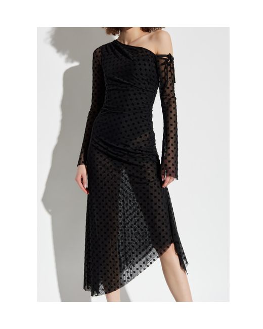 M I S B H V Black Logo-Flocked Midi Dress