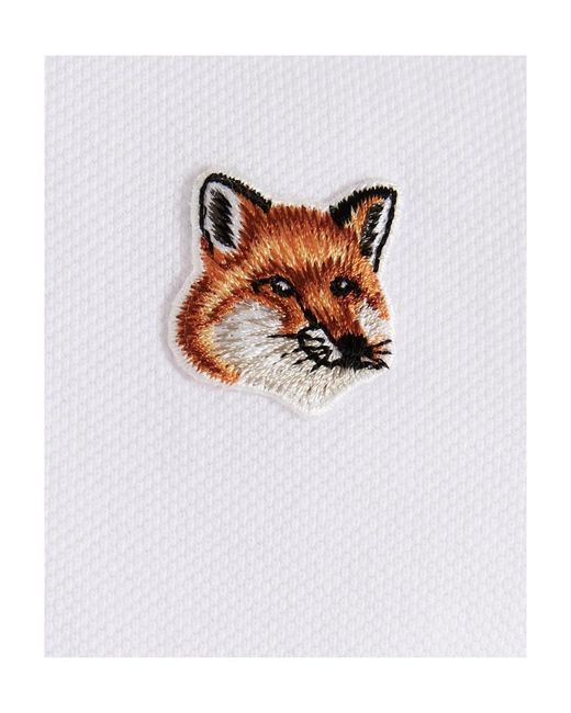 Maison Kitsuné White Fox-Patch Polo Shirt for men