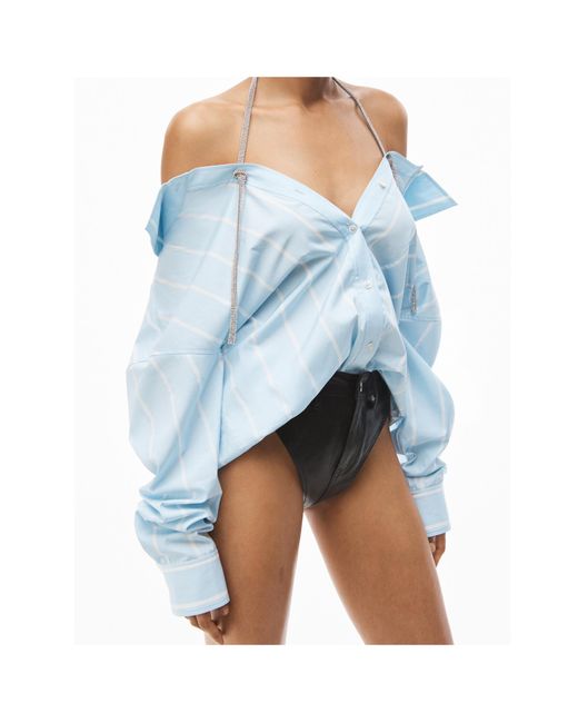 Alexander Wang Blue Crystal-Embellished Striped Cotton Shirt