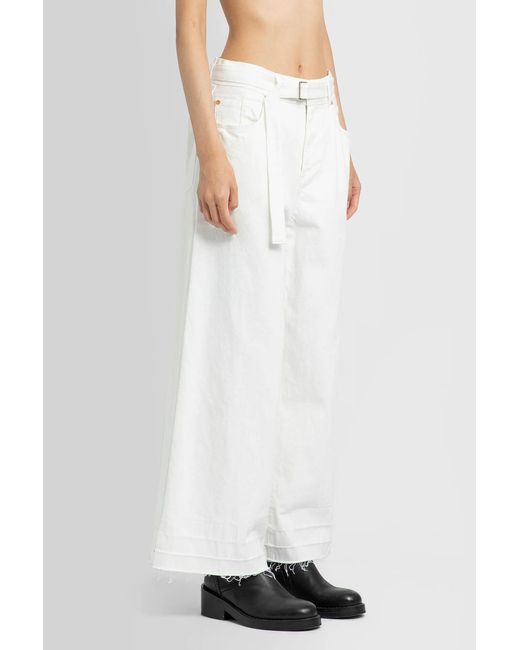 Sacai White High-Waisted Belted Flared Jeans