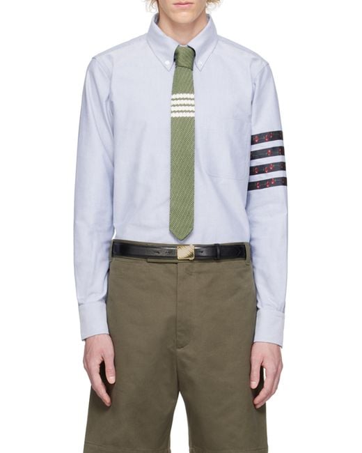 Thom Browne Blue 4-Bar Stripe Curved Hem Shirt for men