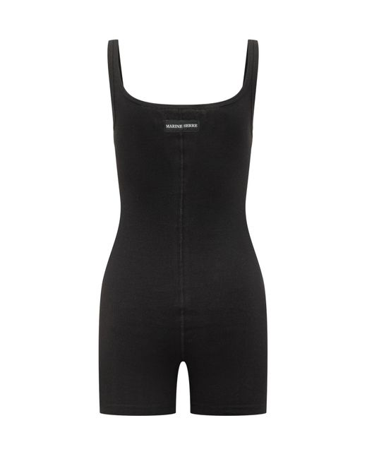 MARINE SERRE Black Moon Logo Ribbed Jersey Short Catsuit