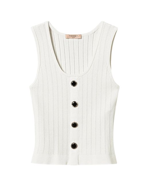 Twinset White Button-Up Knitted Top