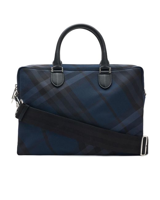 Burberry Blue Grid Briefcase for men
