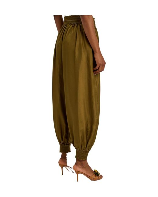 Zimmermann Green Mohon Cuffed Silk Trousers