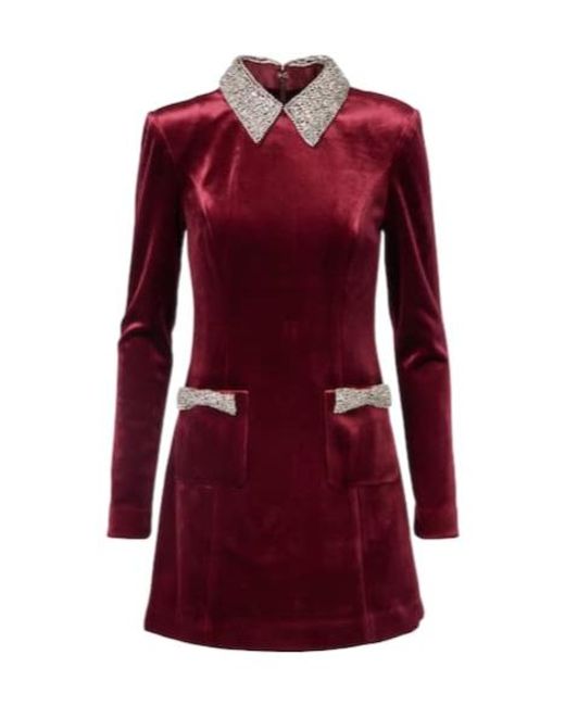 Rebecca Vallance Red Edwiena Embellished Velvet Minidress