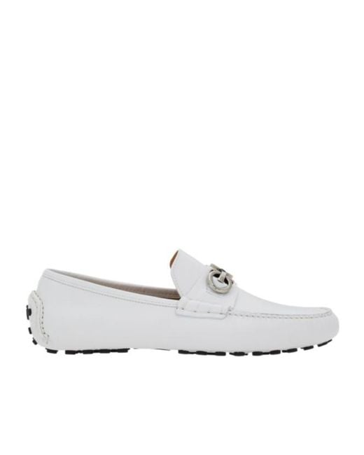 Ferragamo White Driver With Gancini Ornament for men