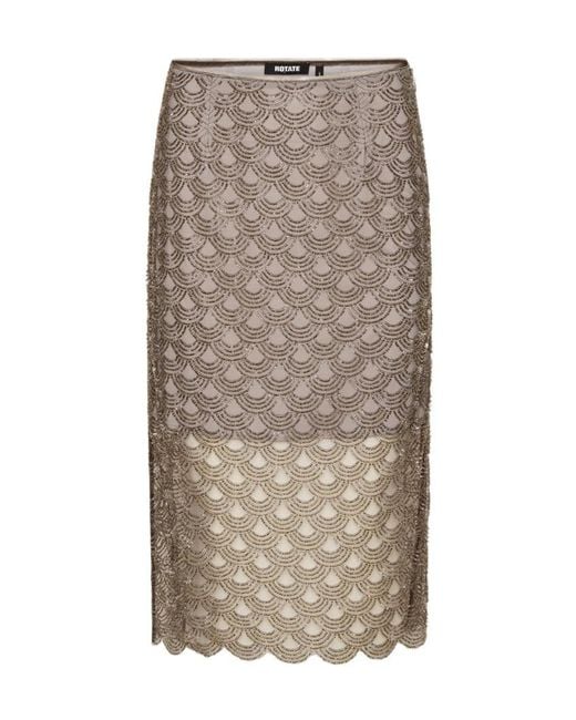 ROTATE BIRGER CHRISTENSEN Brown Scalloped Lace Midi Skirt