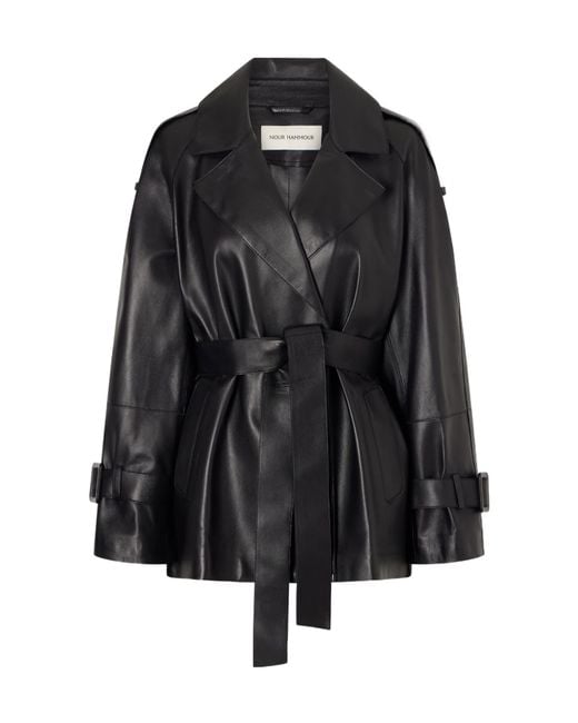 Nour Hammour Black Long-Sleeved Leather Jacket