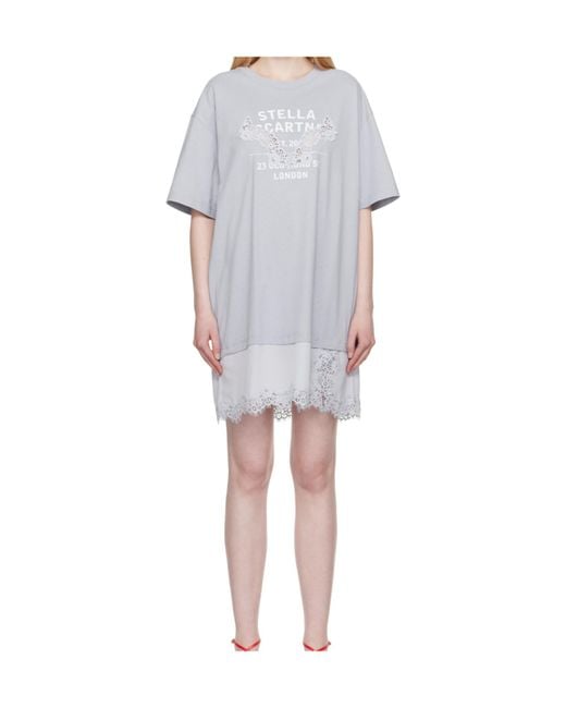 Stella McCartney Gray Lace-Insert Graphic T-Shirt Dress