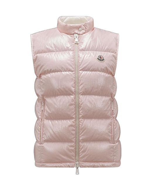 Moncler Pink Logo Patch Zip-Up Gilet