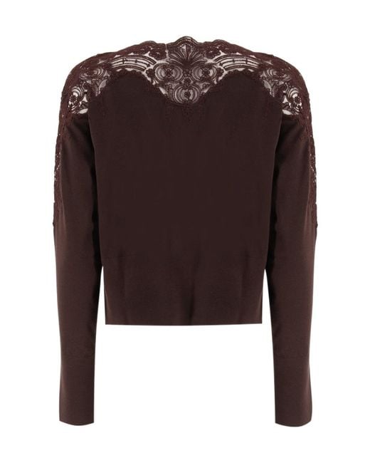 Ermanno Scervino Brown Lace-Embellished Sweater