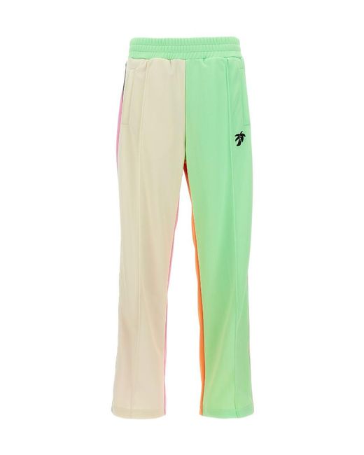 Palm Angels Green Logo Printed Colourblock Track Pants for men