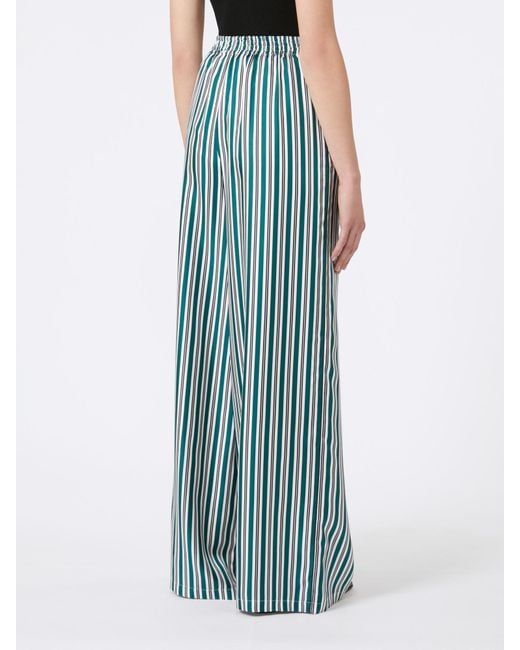 Max Mara Blue Wide-Fit Printed Silk Trousers