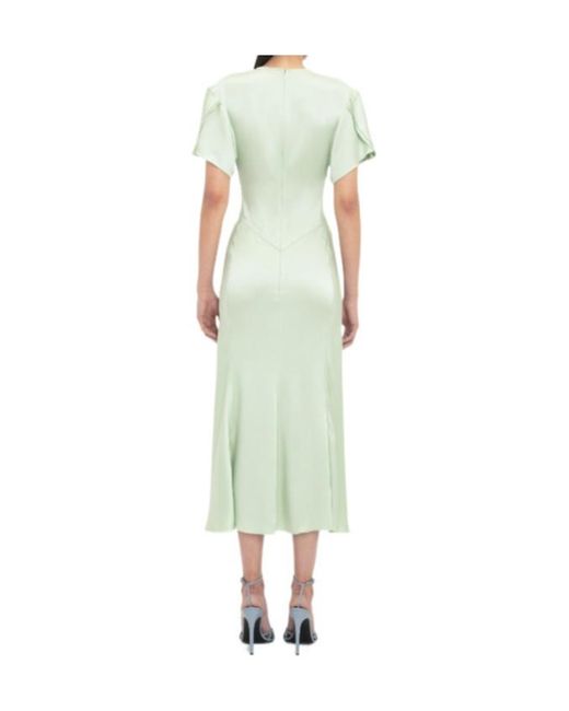 Victoria Beckham Green Gathered V-Neck Midi Dress