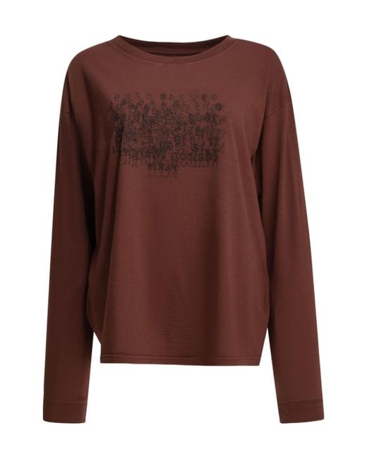Maison Margiela Brown Logo Embroidered T-Shirt