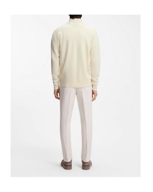 Boss White Zip-Neck Sweater for men