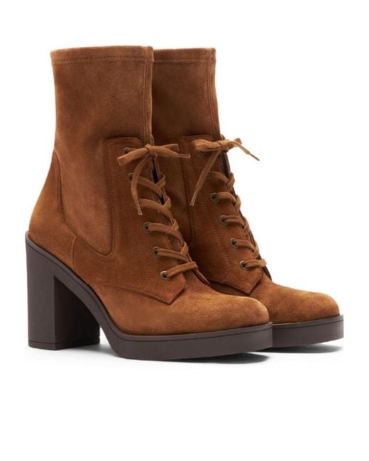 Stuart Weitzman Brown Thick Heeled Short Boots