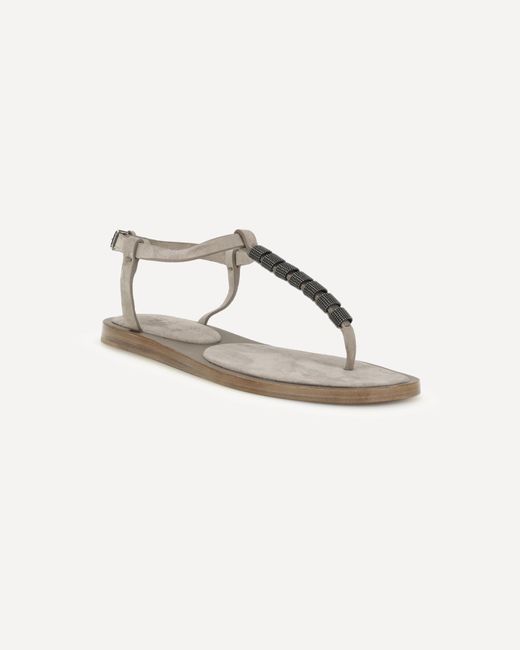 Brunello Cucinelli Brown Beaded-Strap Sandals