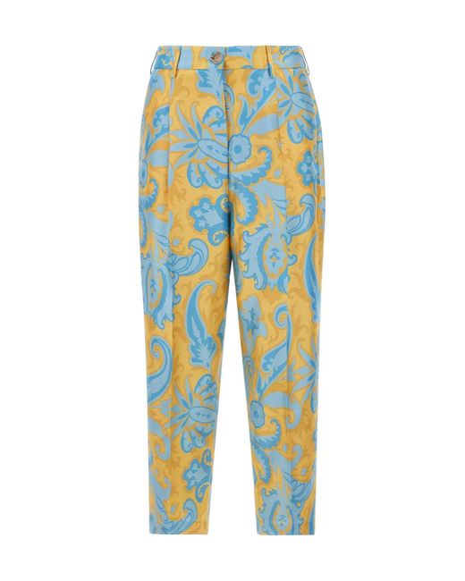 Etro Blue Paisley Printed Pleated Trousers