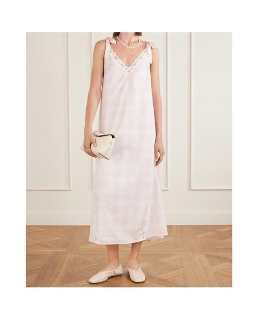 Posse White Marylin Gingham Lace-Trimmed Cotton Maxi Dress