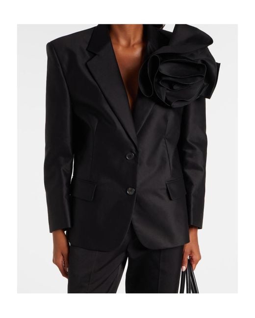 Magda Butrym Black Floral-Applique Cotton Blazer