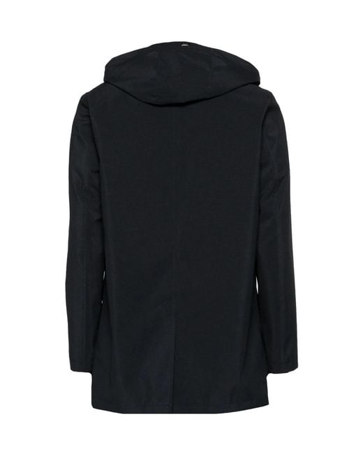 Herno Black Button-Up Hooded Jacket for men