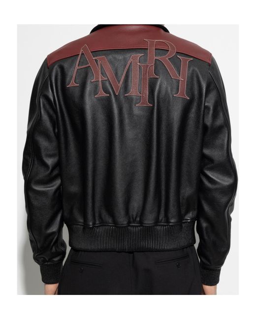 Amiri Black Logo Patch Leather Jacket for men