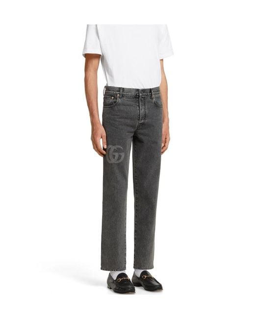 Gucci Gray Logo Detailed Slim Fit Denim Jeans for men