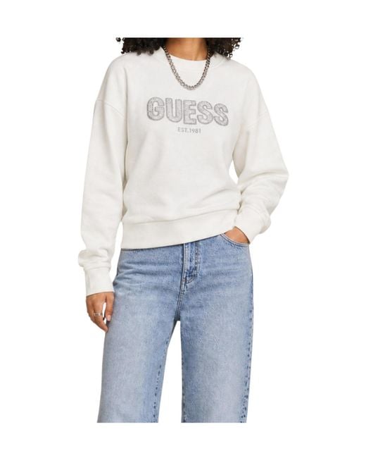 Guess White Logo Crew Neck Sweatshirt