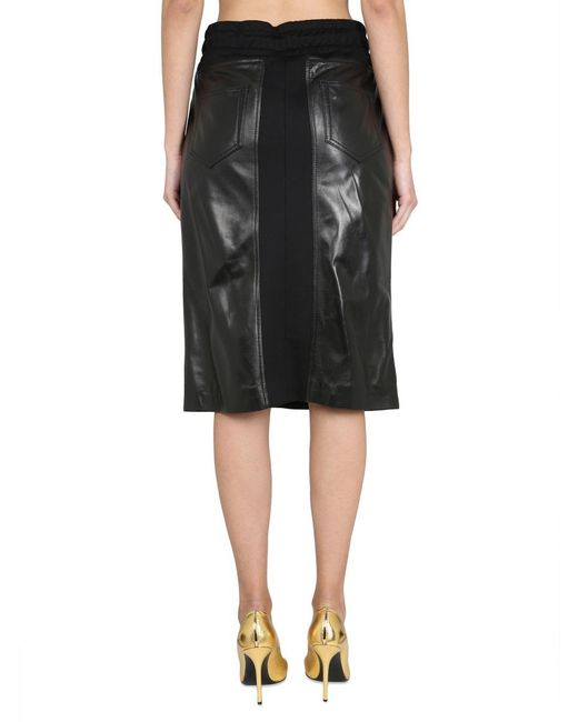 Tom Ford Black Drawstring Leather Midi Skirt