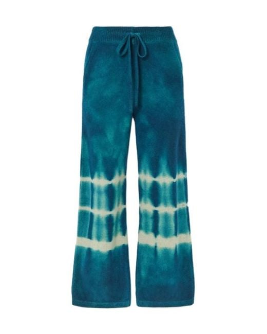 The Elder Statesman Blue Tie-Dye Cashmere Wide-Leg Pants
