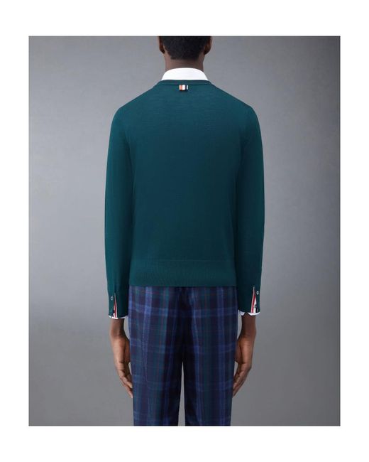 Thom Browne Green Rwb Stripe Detailed Crewneck Jumper for men