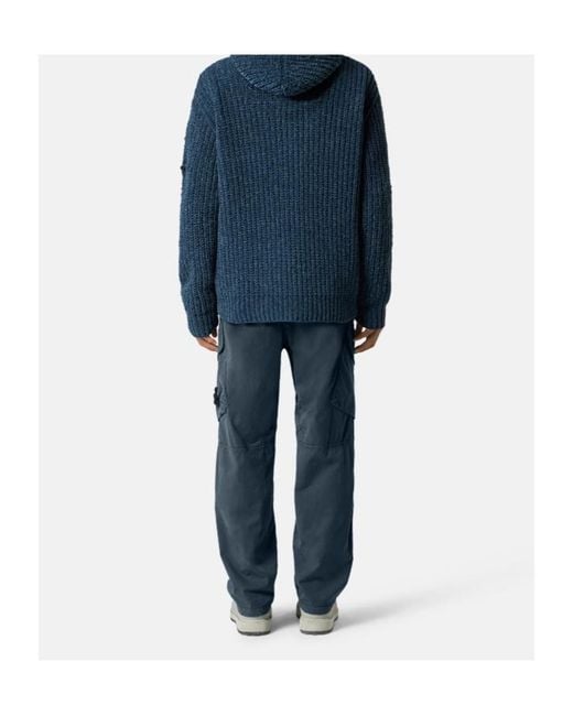 Stone Island Blue Loose-Fit Cargo Trousers With Snap Pockets for men