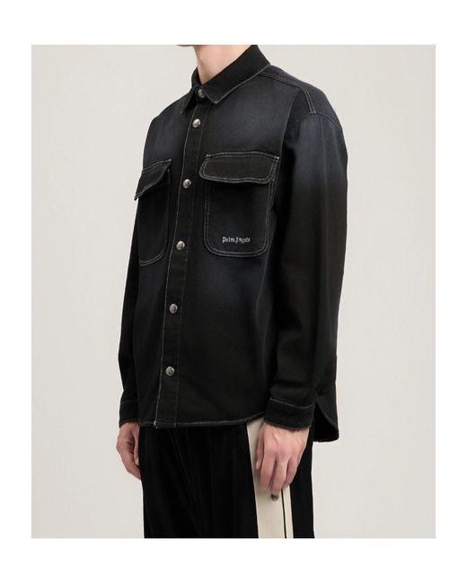 Palm Angels Black Classic Logo Loose Denim Shirt for men