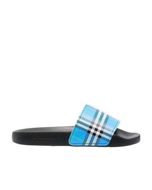 Burberry Blue Check-Print Open-Toe Slides